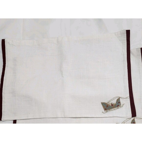 Santa's Workshop Embroidered Sleigh Placemats White Red Trim Christmas Set of 4 - Picture 3 of 12
